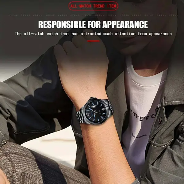 CRRJU 2191 High Quality Stainless Steel Analog Quartz Men's Watch – Dial Color: Blue, Strap Color: Black – View 2