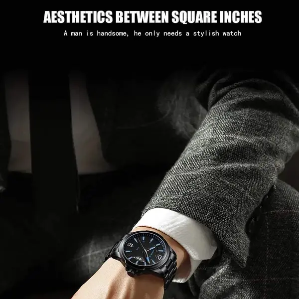 CRRJU 2191 High Quality Stainless Steel Analog Quartz Men's Watch – Dial Color: Blue, Strap Color: Black – View 5