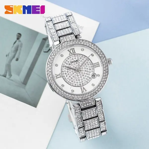 SKMEI 1739 Stainless Steel Analog Watch For Women – Dial Color: Silver, Strap Color: Silver – View 3