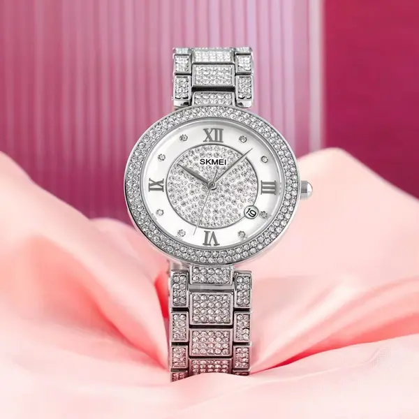 SKMEI 1739 Stainless Steel Analog Watch For Women – Dial Color: Silver, Strap Color: Silver – View 2