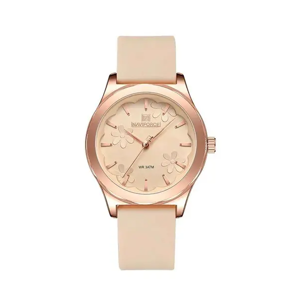 Naviforce NF5051 Comfortable Silicone Quartz Casual Fashion Women's Watch – Dial Color: Beige, Strap Color: Beige – View 1