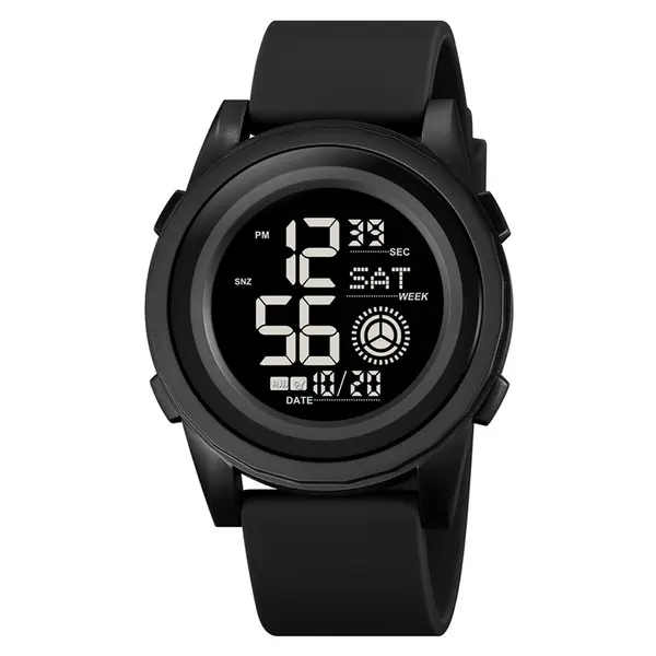 SKMEI 2082 High Quality Silicon Strap Sporty Men's Watch – Dial Color: Black, Strap Color: Black – View 1