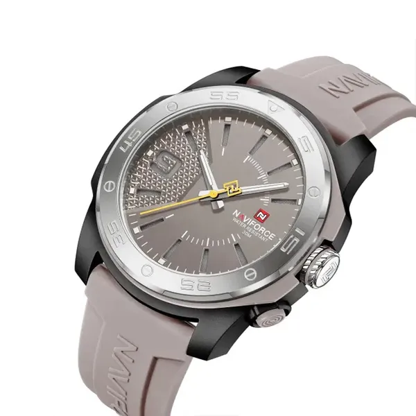 Naviforce 7112T Waterproof Comfortable Silicone Strap Quartz Sports Men Watch – Dial Color: Grey, Strap Color: Grey – View 2