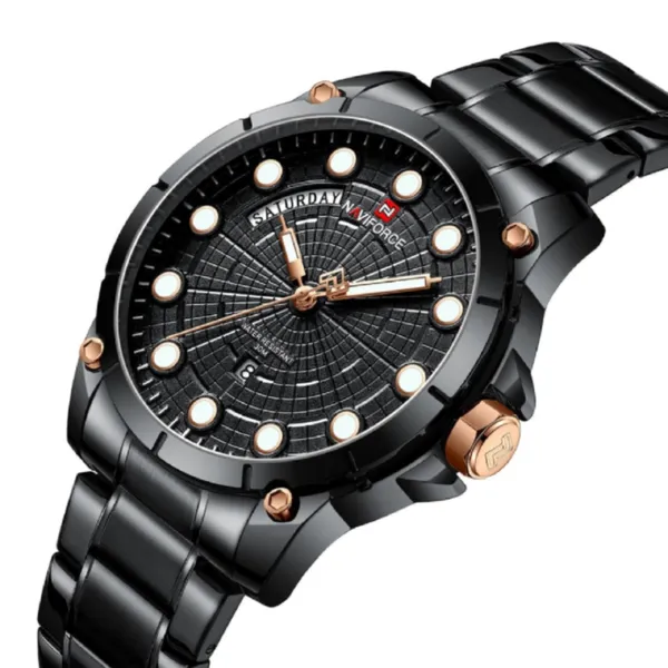 NAVIFORCE 9152 Luxury Brand Stainless Steel Quartz Man's Watch – Dial Color: Black, Strap Color: Blue – View 2