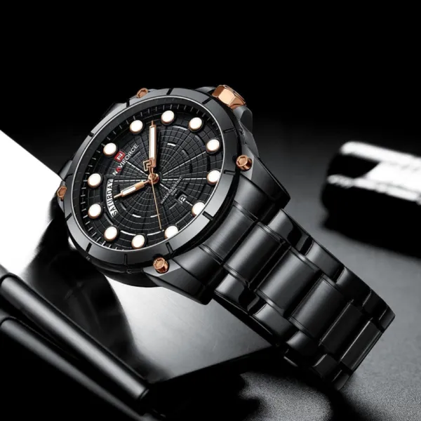 NAVIFORCE 9152 Luxury Brand Stainless Steel Quartz Man's Watch – Dial Color: Black, Strap Color: Blue – View 3