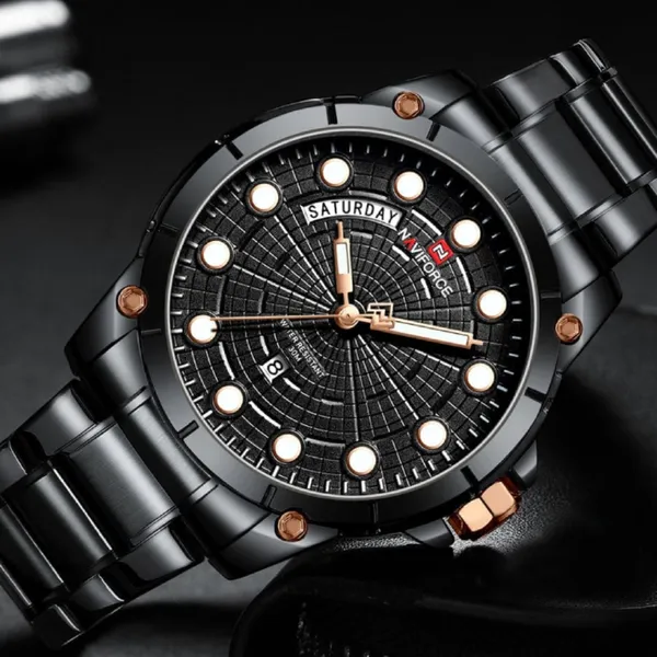 NAVIFORCE 9152 Luxury Brand Stainless Steel Quartz Man's Watch – Dial Color: Black, Strap Color: Blue – View 4