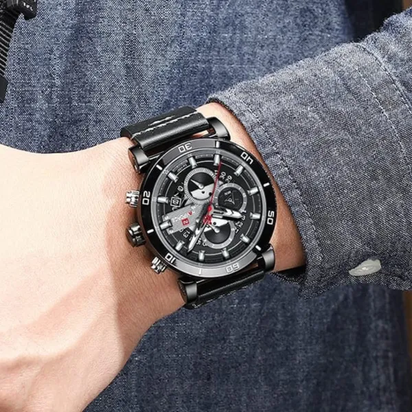 Naviforce NF9131 Analog Sports Leather Quartz Men's Watch – Dial Color: White, Strap Color: Black – View 4