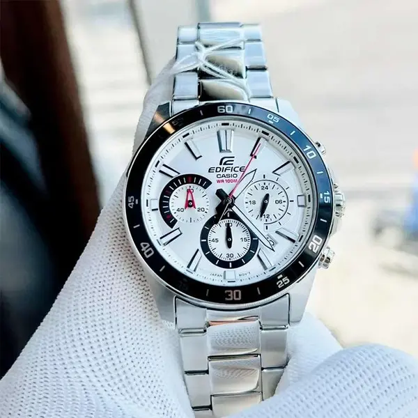 Casio EFV-570D-1AVUDF Edifice Stainless Steel Water Resistant Chronograph Analogue Men's Watch – Dial Color: White, Strap Color: Silver – View 5