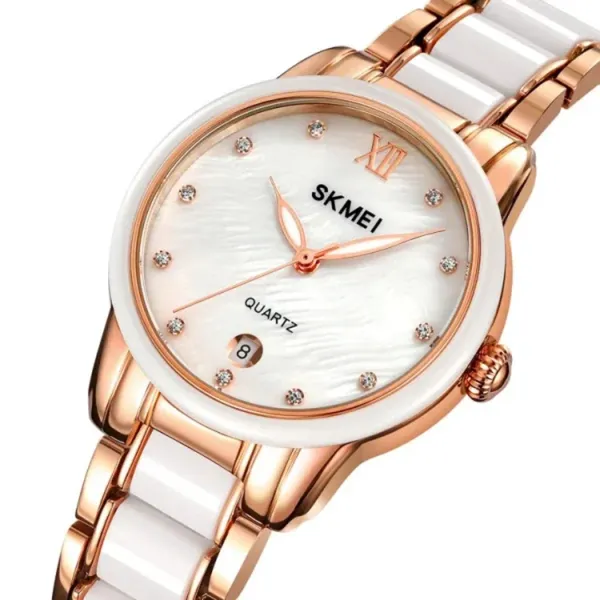 Skmei 2175 Elegant Rhinestone Dial Stainless Steel Women's Watch – Dial Color: Silver, Strap Color: Rose – View 2