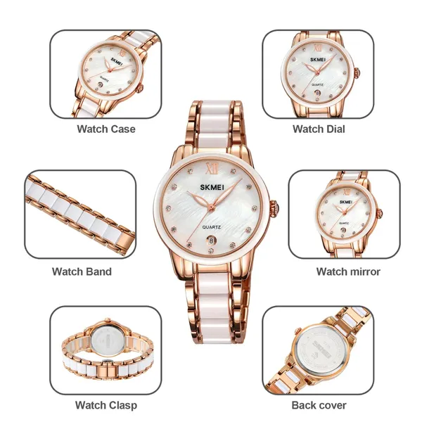 Skmei 2175 Elegant Rhinestone Dial Stainless Steel Women's Watch – Dial Color: Silver, Strap Color: Rose – View 4