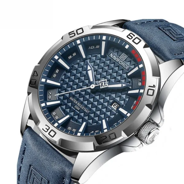 NAVIFORCE NF8023 Luxury Military Leather Sport Quartz Men's Watch – Dial Color: Blue, Strap Color: Blue – View 2