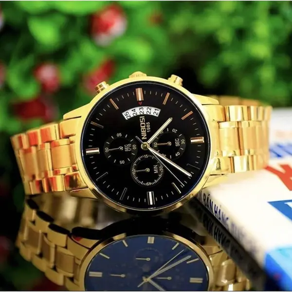 Nibosi 2309 Stainless Steel Multifunctional Classical Men's Watch – Dial Color: Black, Strap Color: Gold – View 4