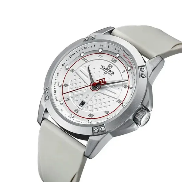 Naviforce NF8031 Dynamic Racing 3ATM Waterproof Men's Watch – Dial Color: Silver, Strap Color: White – View 2