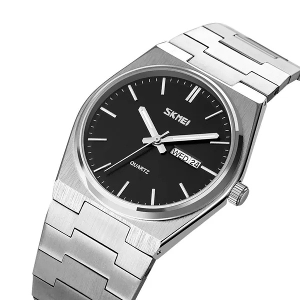 Skmei 9288 Zinc Alloy Luxury Material Men's Watch – Dial Color: Black, Strap Color: Silver – View 2