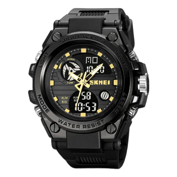 SKMEI 2031 Sport Chronograph Waterproof Men's Watch  – Dial Color: Gold, Strap Color: Black – View 1