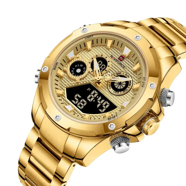 NAVIFORCE NF9217 Military Quartz Stainless Steel Men's Watch – Dial Color: Gold, Strap Color: Gold  – View 2