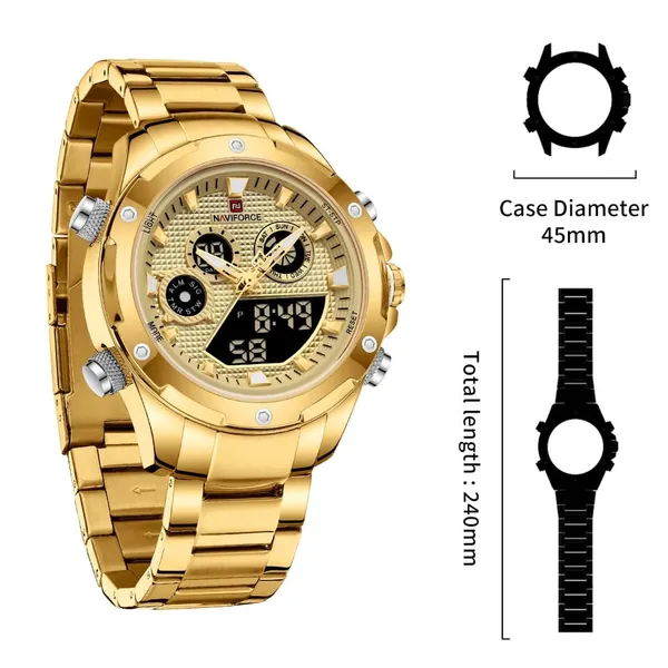 NAVIFORCE NF9217 Military Quartz Stainless Steel Men's Watch – Dial Color: Gold, Strap Color: Gold  – View 5
