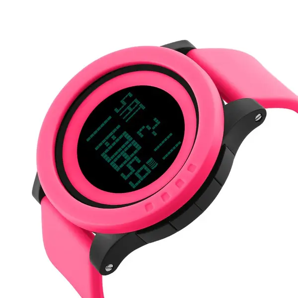 SKMEI 1142 Digital Multifunctional PU Leather Sporty Men's Watch – Dial Color: Black, Strap Color: Pink – View 2
