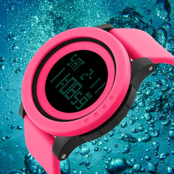 SKMEI 1142 Digital Multifunctional PU Leather Sporty Men's Watch – Dial Color: Black, Strap Color: Pink – View 3