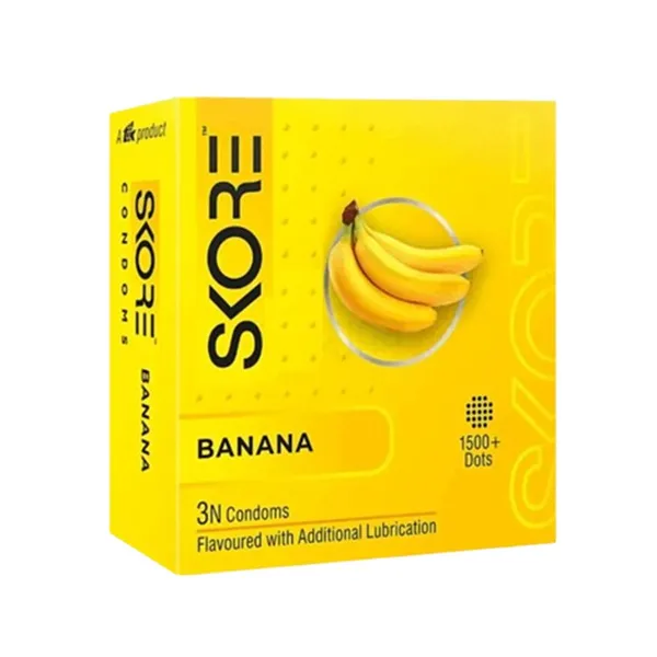 Skore Banana Flavoured 1500+ Dotted Condom - 3Pcs Pack – View 1