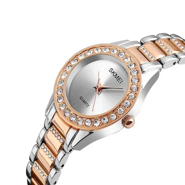 SKMEI 1262 Women Stainless Steel Strap Quartz Watch – Dial Color: Silver, Strap Color:  Brown  – View 2