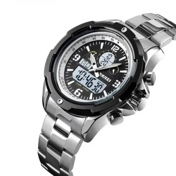 Skmei 1499 Stainless Steel Digital Display Men's Watch – Dial Color: Black, Strap Color: Silver – View 2