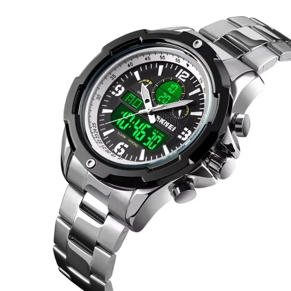 Skmei 1499 Stainless Steel Digital Display Men's Watch – Dial Color: Black, Strap Color: Silver – View 3