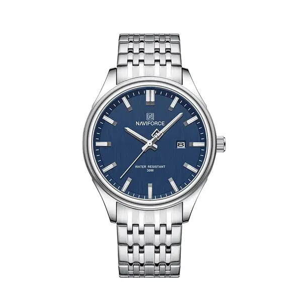Naviforce NF8039 Luxury Stainless Steel Quartz Analog Casual Couple Watch – Dial Color: Blue, Strap Color: Silver – View 1