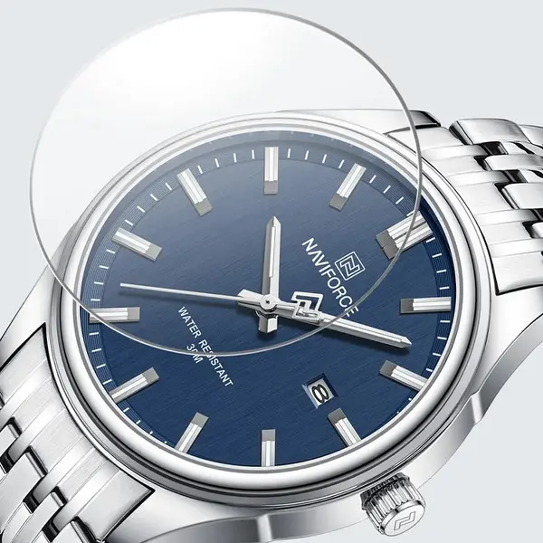 Naviforce NF8039 Luxury Stainless Steel Quartz Analog Casual Couple Watch – Dial Color: Blue, Strap Color: Silver – View 2