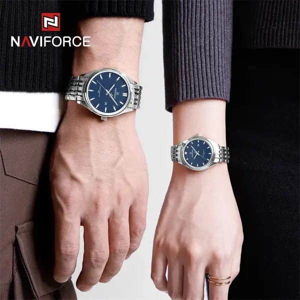 Naviforce NF8039 Luxury Stainless Steel Quartz Analog Casual Couple Watch – Dial Color: Blue, Strap Color: Silver – View 5