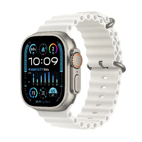 Apple Watch Ultra Titanium Case Ocean Band GPS + Cellular Smartwatch – Color: White – View 1
