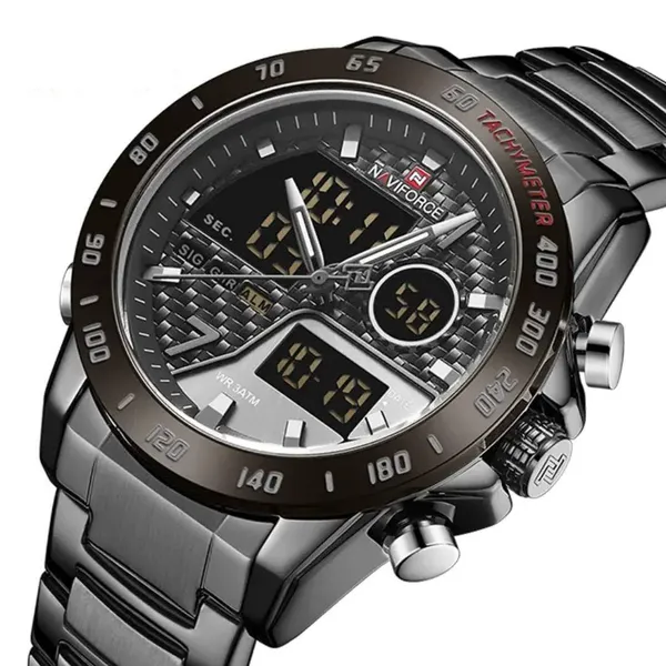 Naviforce 9171 CH Dual Display Quartz Analog Digital Men's Watch – Dial Color: Black, Strap Color: Black – View 2