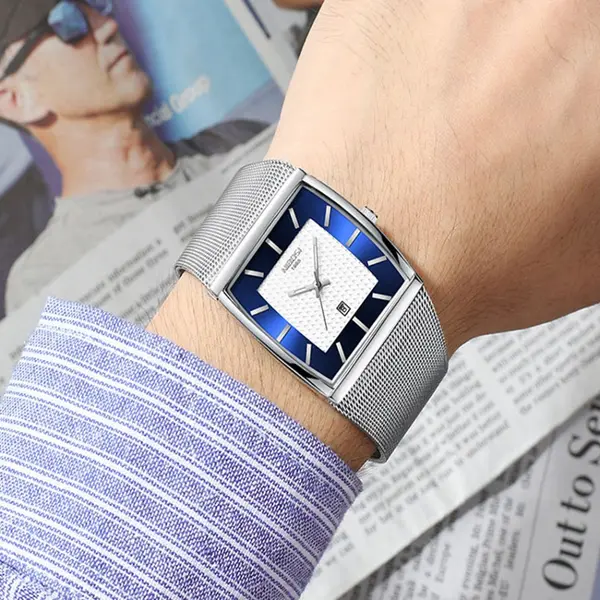Nibosi 2376 Comfortable Mesh Stainless Steel Fashion Men's Watch – Dial Color: Blue, Strap Color: Silver – View 3