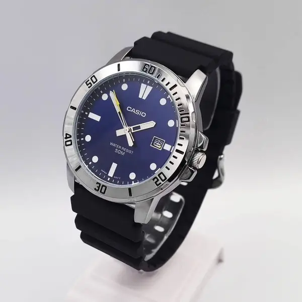 CASIO MTP-VD01-5EVUDF Enticer Stainless Steel Case Luminescent Men's Sports Analog Watch – Dial Color: Blue, Strap Color: Black – View 2