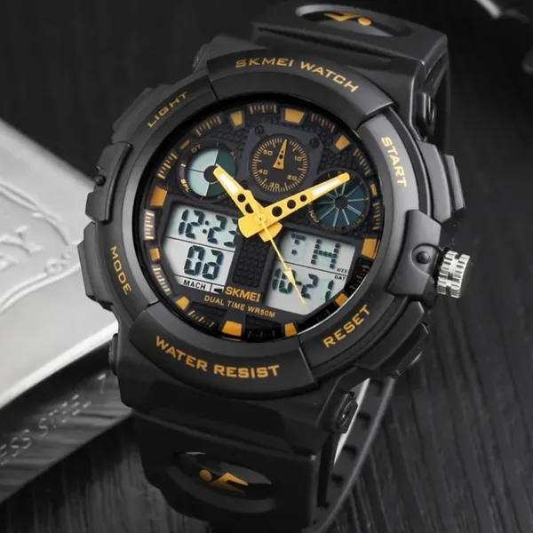 SKMEI 1270 Waterproof Digital Analog Multifunction Sports Men’s Watch – Dial Color: Yellow, Strap Color: Black – View 3
