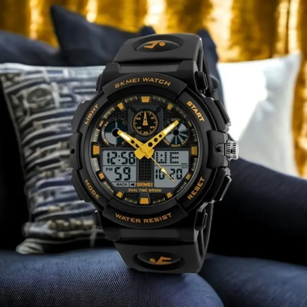 SKMEI 1270 Waterproof Digital Analog Multifunction Sports Men’s Watch – Dial Color: Yellow, Strap Color: Black – View 4