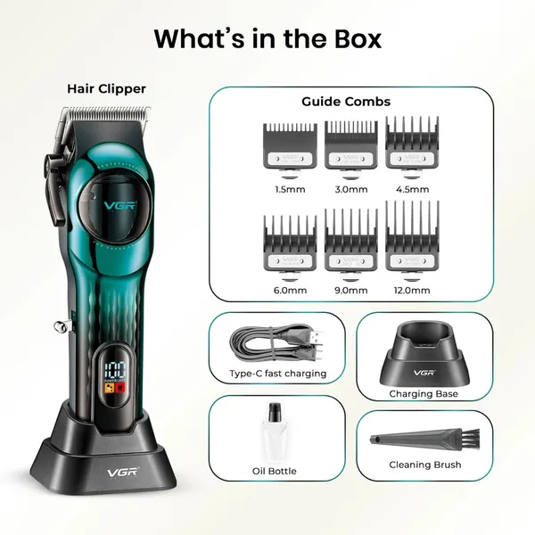 VGR V-166 Professional Hair Clipper Trimmer for Men – Color: Green – View 2