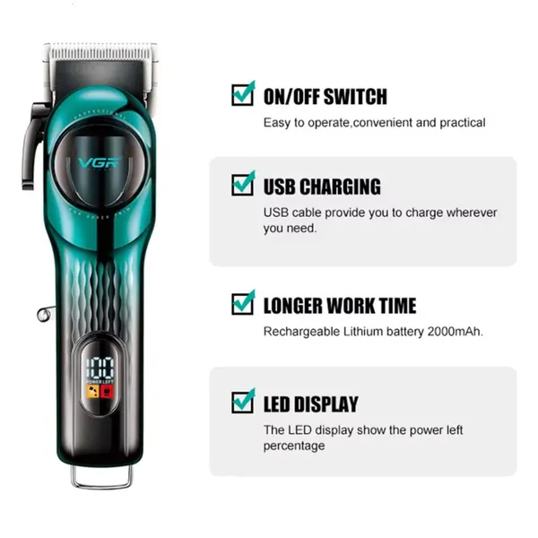 VGR V-166 Professional Hair Clipper Trimmer for Men – Color: Green – View 3
