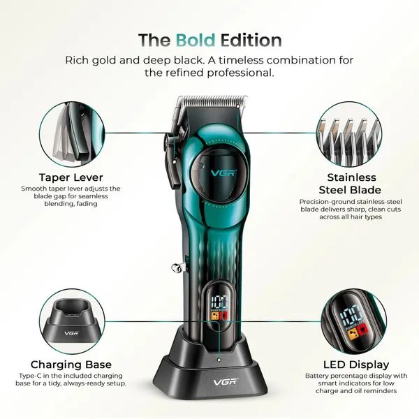 VGR V-166 Professional Hair Clipper Trimmer for Men – Color: Green – View 5