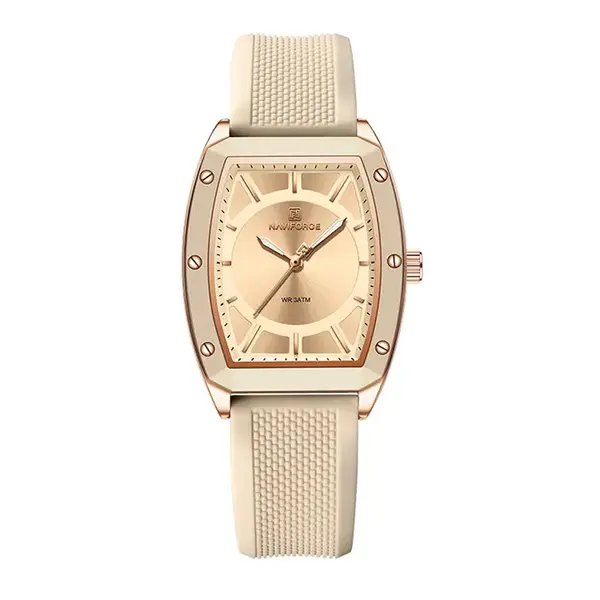 NAVIFORCE NF5049 Movement Fashion Barrel-Shaped Women’s Watch – Dial Color: White, Strap Color: White – View 1