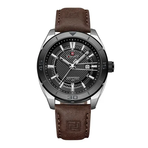 NAVIFORCE NF9209 Military Sports Luminous Men’s Watch – Dial Color: Black, Strap Color: Brown – View 1