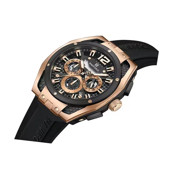Naviforce NF 8063 Premium Silicon Strap Analog Sporty Men's Watch – Dial Color: Brown, Strap Color: Black – View 2