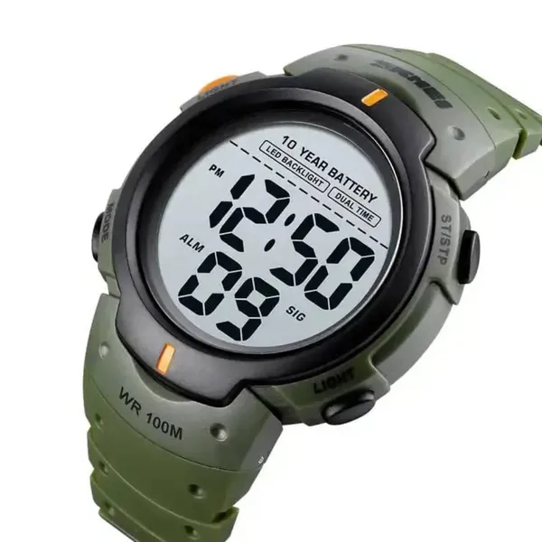 SKMEI 1560 Sport Electronics Digital Fitness Men's Watch – Dial Color: White, Strap Color: Green – View 2