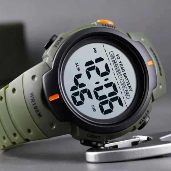 SKMEI 1560 Sport Electronics Digital Fitness Men's Watch – Dial Color: White, Strap Color: Green – View 3