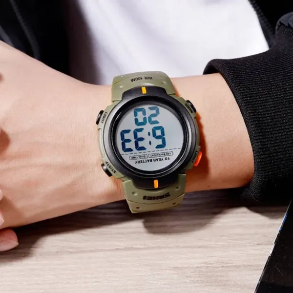 SKMEI 1560 Sport Electronics Digital Fitness Men's Watch – Dial Color: White, Strap Color: Green – View 5