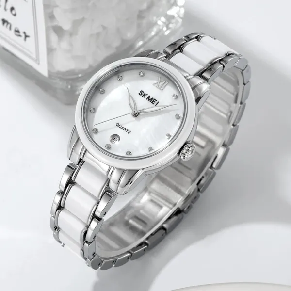 Skmei 2175 Elegant Rhinestone Dial Stainless Steel Women's Watch – Dial Color: Silver, Strap Color: Silver – View 3