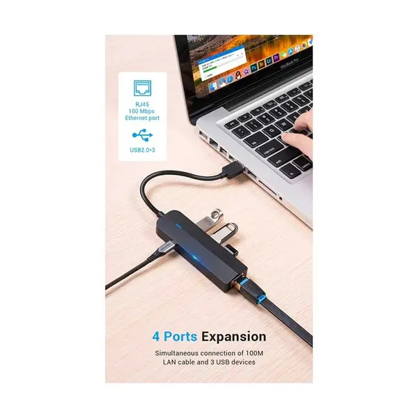 Vention CHPBB 3-Port USB 2.0 Hub with 100M Ethernet Lan Adapter – View 2