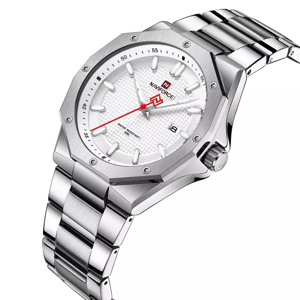 NAVIFORCE NF9200S Stainless Steel Analog Men's Watch – Dial Color: White, Strap Color: Silver – View 2