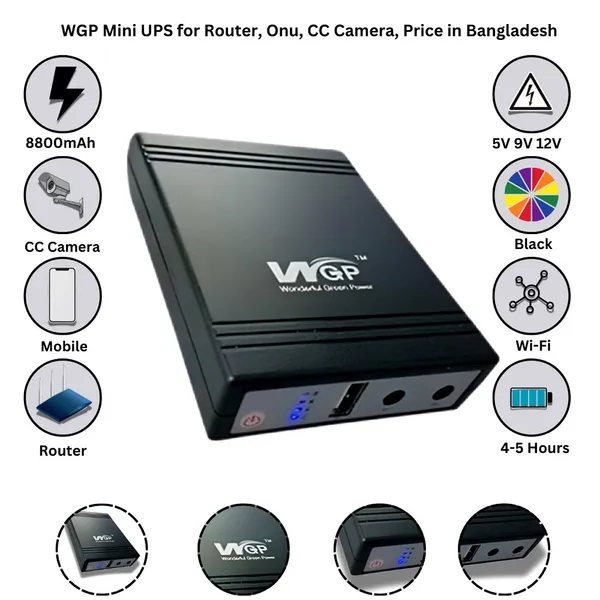 WGP Mini UPS Fir Wifi Router 10400 mAh Battery 5V, 12V, 12V Output – View 5