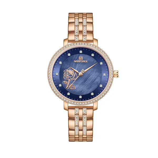 Naviforce NF5017 Quartz Stainless Steel Women’s Watch – Dial Color: Blue, Strap Color:  Brown  – View 1
